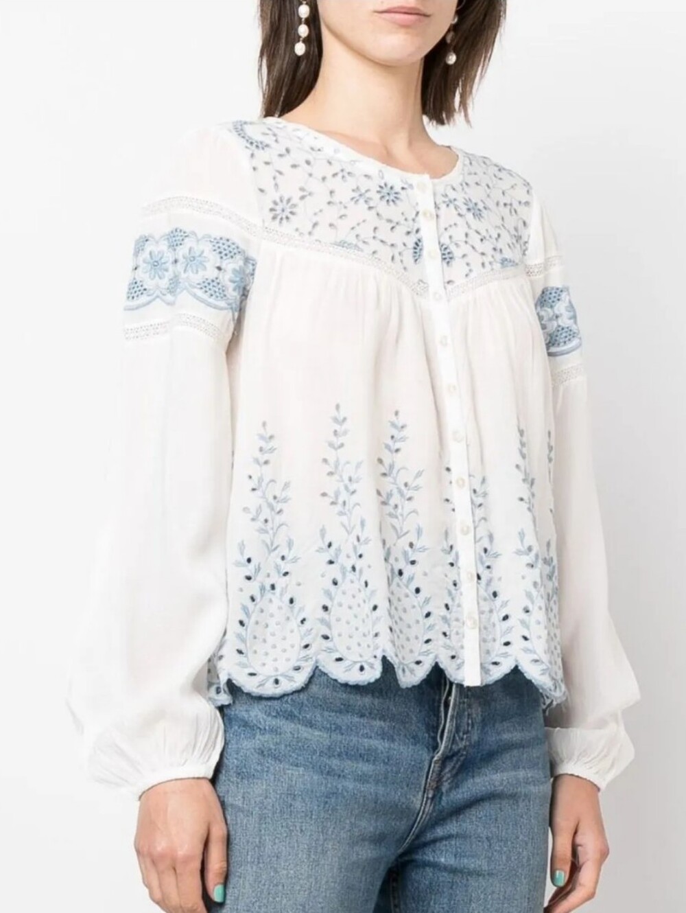 LoveShackFancy Badyn Embroidered Eyelet Blouse Fairy Core Boho